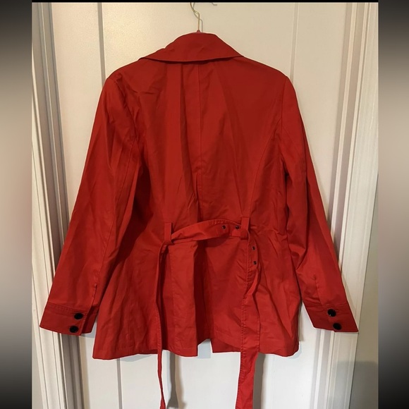 Banana Republic Orange Red Hip length trench belt Lined Coat Jacket Size L - Picture 11 of 13